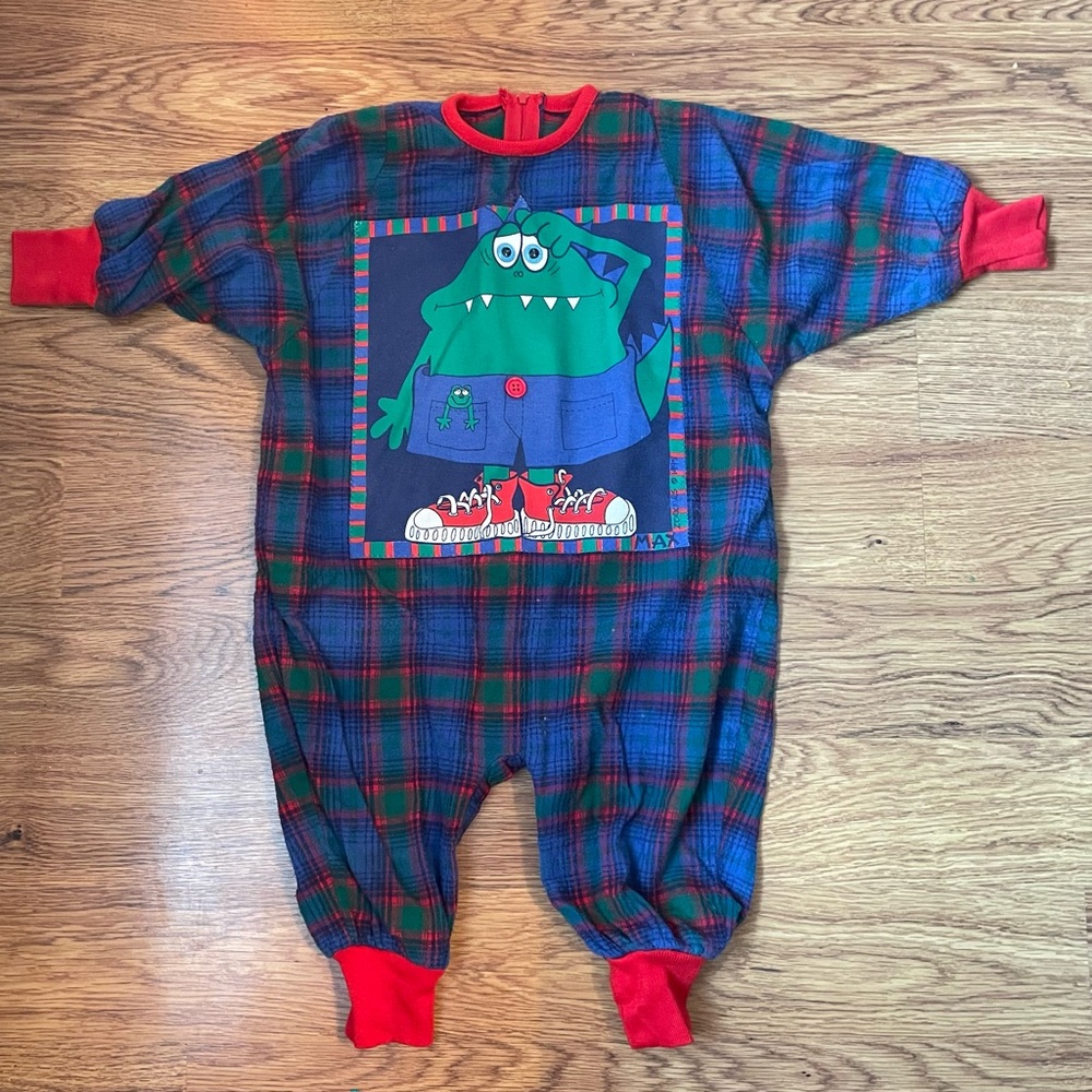 Vintage Zoodles Plaid One Piece Boys 100% Cotton Monster